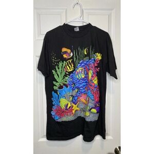 Vintage Short Hills Tee‎ Unisex T-Shirt Black Multicolor Tropical Fish Coral XL